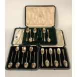 TWO HM SILVER SPOON SETS ETC