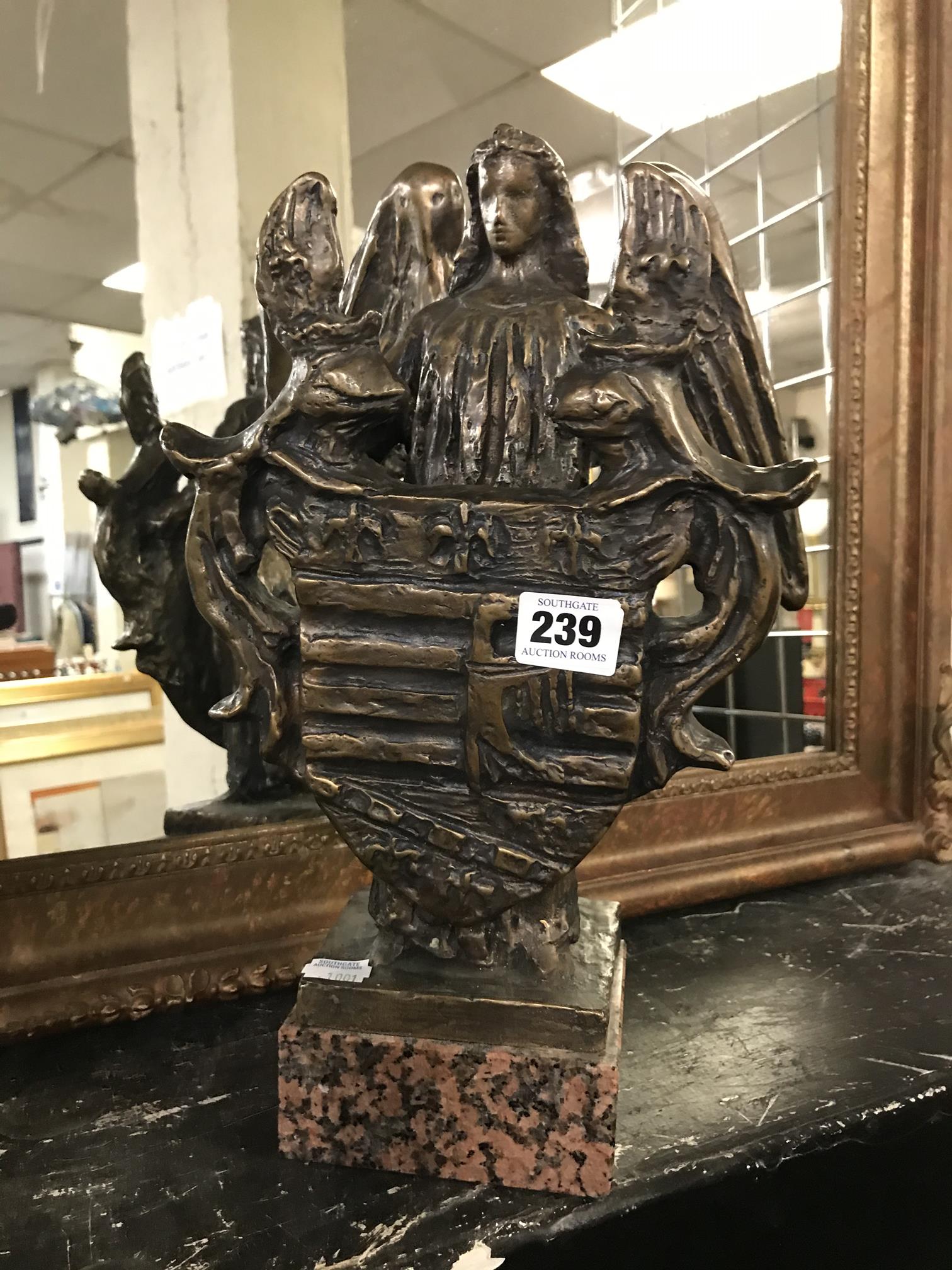 BRONZE WINGED FIGURE ON MARBLE BASE