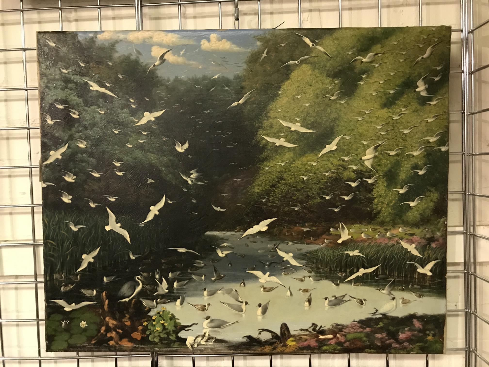 MONOGRAMMED OIL ON CANVAS - SEAGULLS