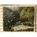 MONOGRAMMED OIL ON CANVAS - SEAGULLS