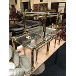 SET OF 4 BRASS & GLASS COFFEE TABLES