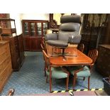 YEW DINING TABLE, 8 CHAIRS & DISPLAY CABINET