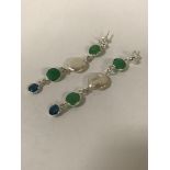 STERLING SILVER PEARL, JADE & TANZANITE EARRINGS