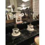 PAIR OF COLUMN TABLE LAMPS ON MARBLE BASE