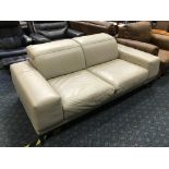 CREAM LEATHER TWO SEATER DESIGNER SOFA - FU NICHA