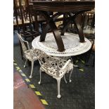CAST IRON GARDEN TABLE & TWO CHAIRS
