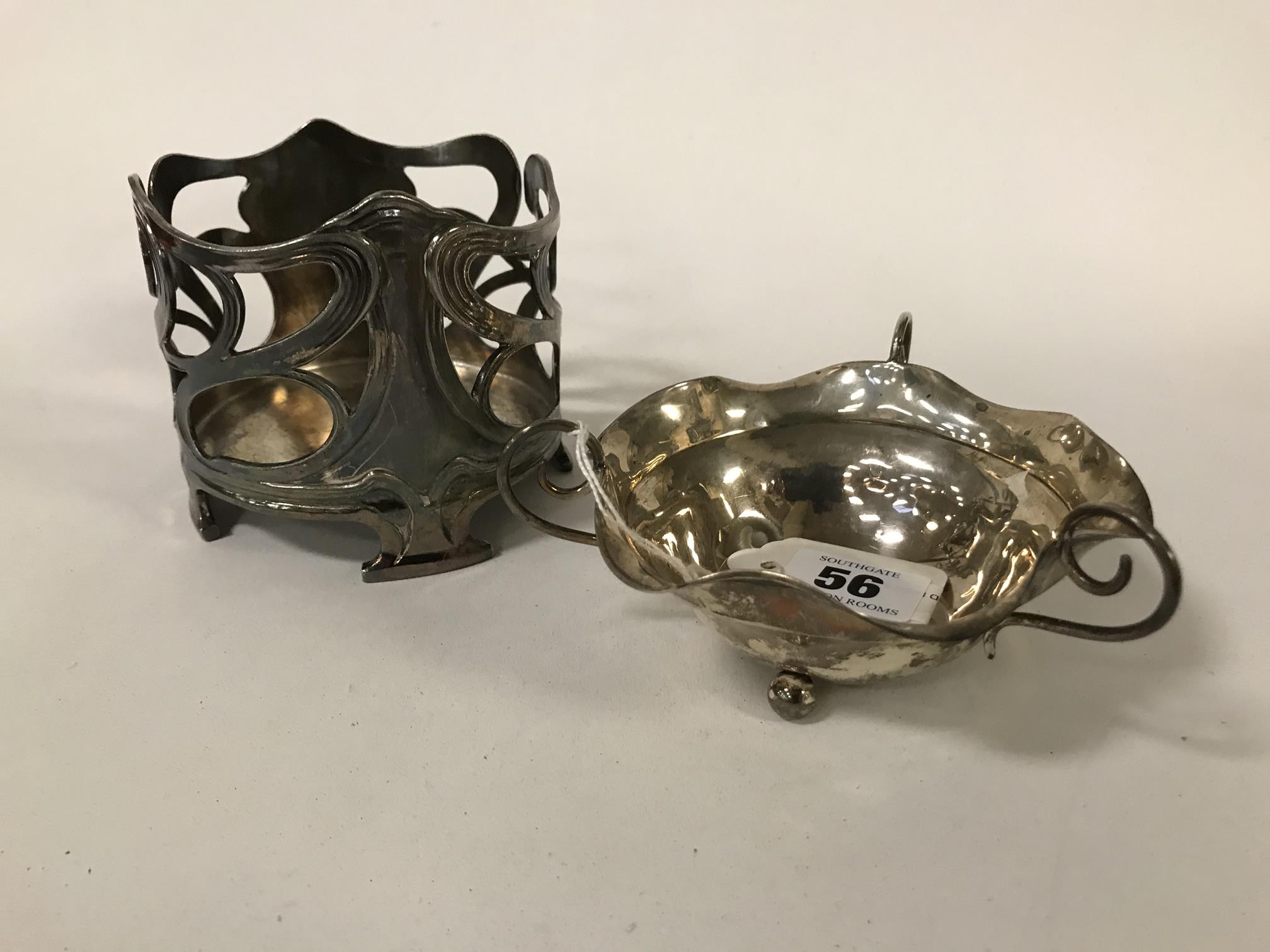 HM SILVER HANDLED DISH & WMF BOTTLE COASTER