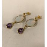 14K GILT SILVER AMETHYST & OPALITE EARRINGS