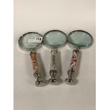 SET 3 SILVER PLATE MAGNIFYING GLASSES