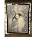 SIGNED WATERCOLOUR - LADY IN A FEATHERED HAT