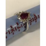 18CT WHITE GOLD DIAMOND HEART & RUBY RING