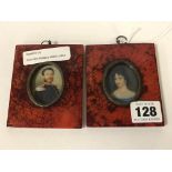 PAIR RED FRAMED MINIATURES