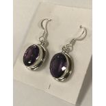 STERLING SILVER LARGE AMETHYST EARRINGS