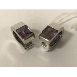 18CT WHITE GOLD & AMETHYST EARRINGS