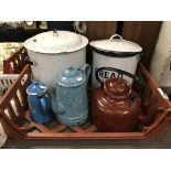 VINTAGE ENAMEL BREAD BINS WITH OTHER RELATED ITEMS