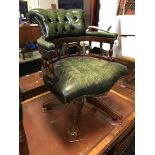 GREEN LEATHER CAPTAINS CHAIR