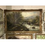 GEORGE B YARNOLD FISHING IN THE HIGHLANDS 1850-1891 - APPROX 125CM X 75CM - GOOD CONDITION , NO