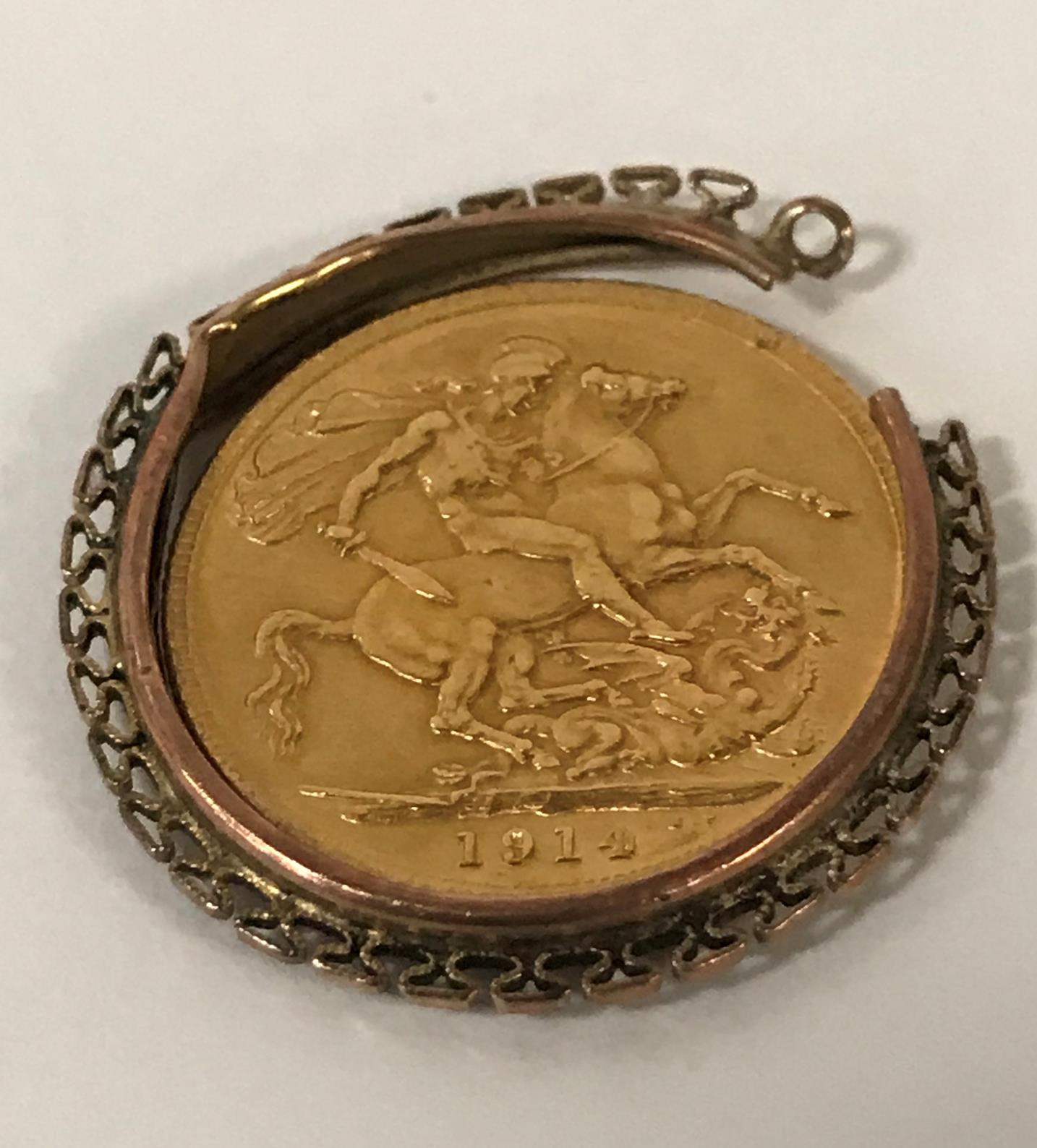 1914 FULL SOVEREIGN IN MOUNT