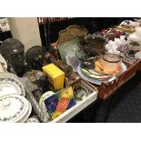 2 TRAYS OF BRIC A BRAC INCL. CAMERAS, BUST ETC