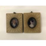 PAIR WHITE FRAMED PORTRAIT MINIATURES