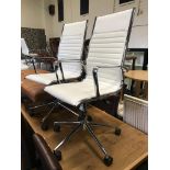 PAIR WHITE LEATHER OFFICE SWIVEL CHAIR