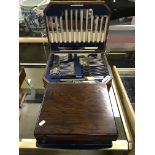 TWO SILVER PLATE CANTEENS OF CUTLERY & SILVER PLATED TRAY