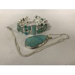 STERLING SILVER LARIMAR & TOPAZ BRACELET WITH MATCHING PENDANT