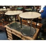 TWO ELLIPTICAL CHROME SIDE TABLES