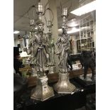 PAIR SILVER EFFECT CHINESE FIGURE LAMPS