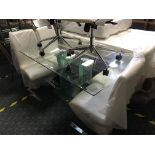 CRYSTAL GLASS TABLE & 4 CREAM & CHROME CHAIRS