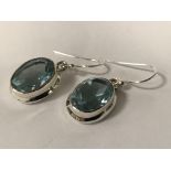 STERLING SILVER TOPAZ OVAL DROP HOOK EARRINGS