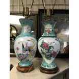 PAIR ENAMEL TABLE LAMPS