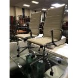 PAIR WHITE LEATHER OFFICE SWIVEL CHAIR