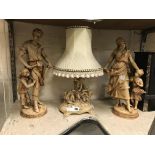 PAIR LARGE FIGURES & PUTTI LAMP