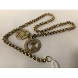 9CT GOLD FOB CHAIN WITH TWO GOLD PENDANTS