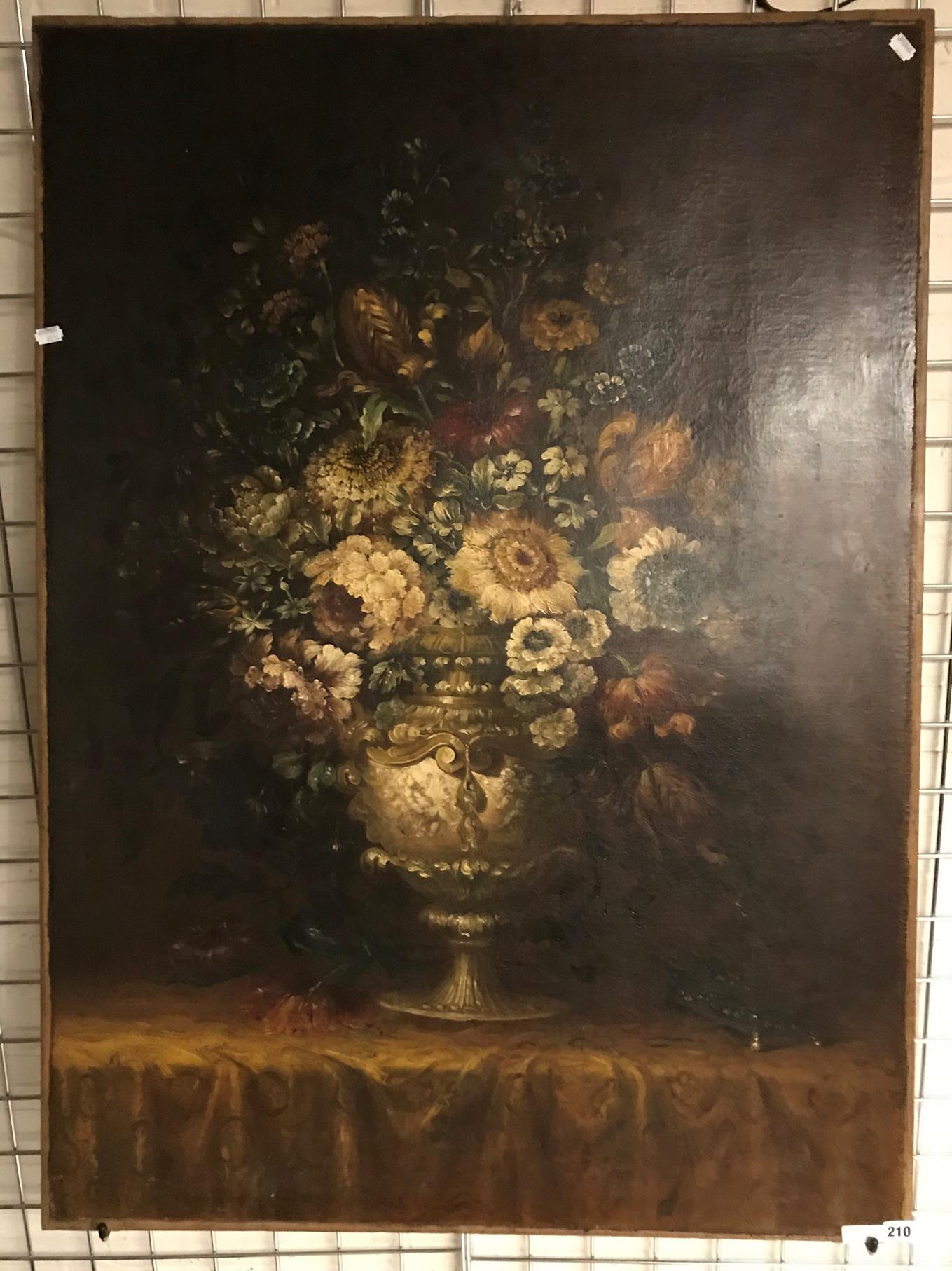 LARGE UNSIGNED OIL ON CANVAS - FLOWERS IN A VASE - 19THC