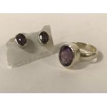 STERLING SILVER AMETHYST RING & STUDS