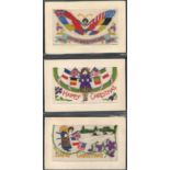 FIVE EARLY EMBROIDERED SILK POSTCARDS IN VARIOUS CONDITION