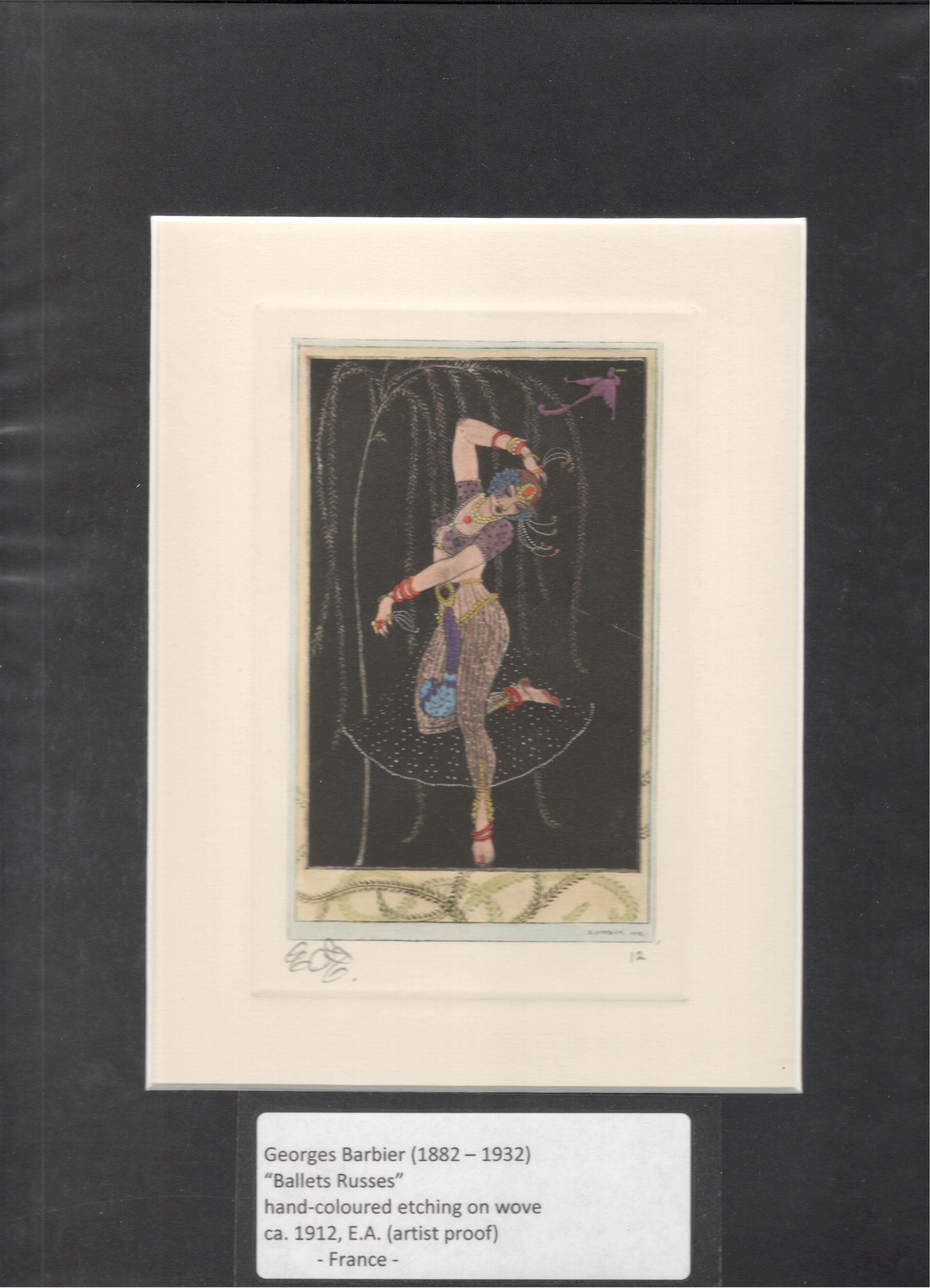 GEORGES BARBIER (1882-1932) BALLETS RUSSES HAND-COLOURED ETCHING ON WOVE ca. 1912 ARTIST PROOF - Image 2 of 4