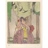 STANLEY WOOLLETT (1882-1932) LES HIRONDELLES HAND-COLOURED ETCHING ON WOVE ca. 1925 ARTIST PROOF