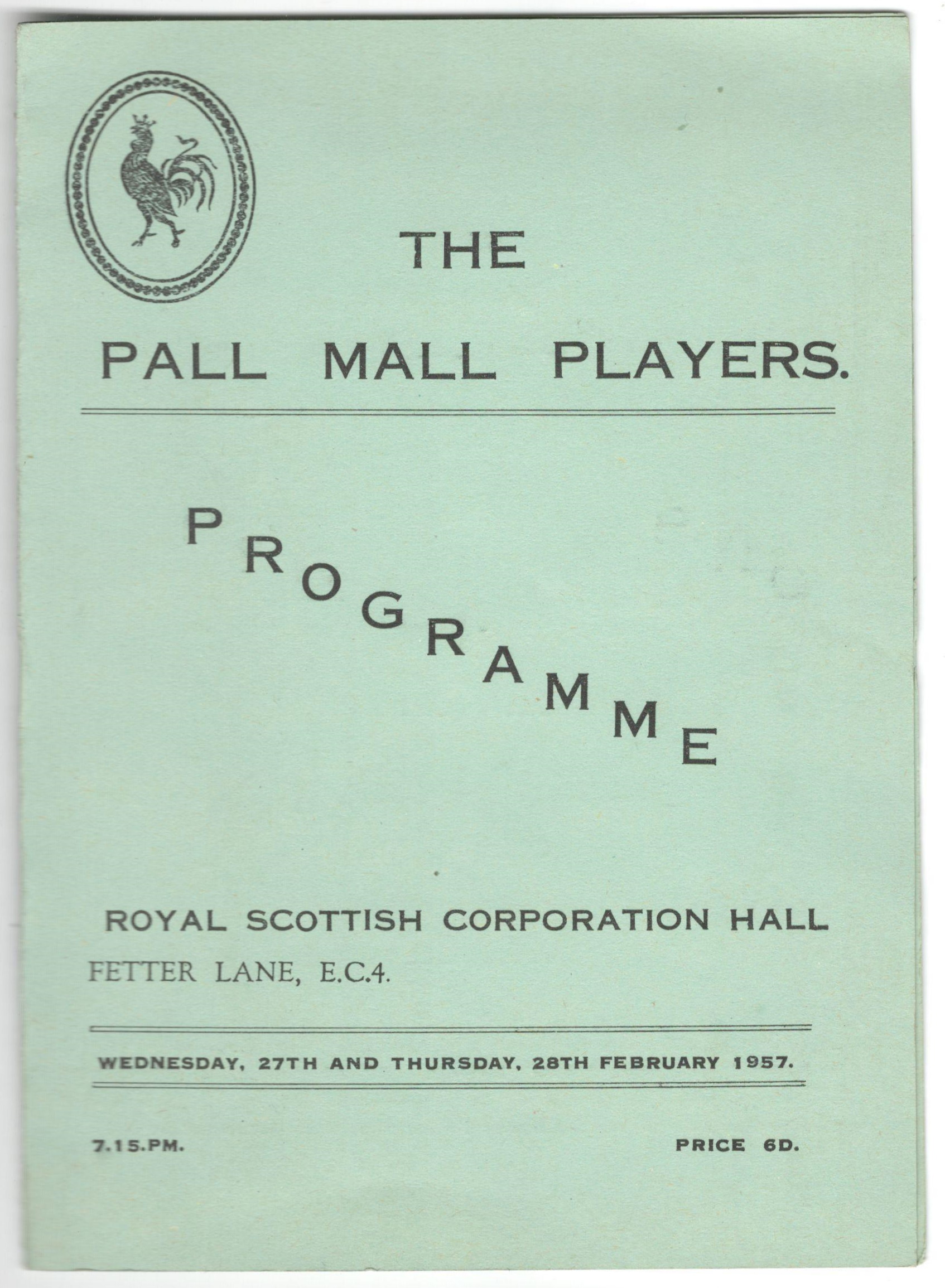 THE PALL MALL PLAYERS PROGRAMME & PHOTOGRAPHS