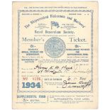 1934 THE SHIPWRECKED FISHERMEN AND MARINERS - ROYAL BENEVOLENT SOCIETY - MEMBER’S TICKET