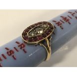 18CT GOLD OLD CUT DIAMOND & RUBY RING