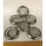SIX STERLING SILVER & GLASS COASTERS