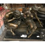 BRONZE FIGURE ON MARBLE BASE - TWO LOVERS- SIGNED