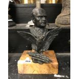 EARLY BRONZE BUST OF MUSSOLINI & EAGLE ON MARBLE BASE