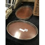 TWO OVAL STERLING SILVER & WOOD TRAYS