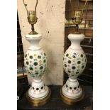 PAIR OF GREEN GLASS VASELINE LAMPS