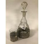 DUTCH SILVER & ETCHED GLASS DECANTER & GLASS