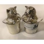 PAIR SILVER PLATED CAT IN HAT SALT & PEPPERS